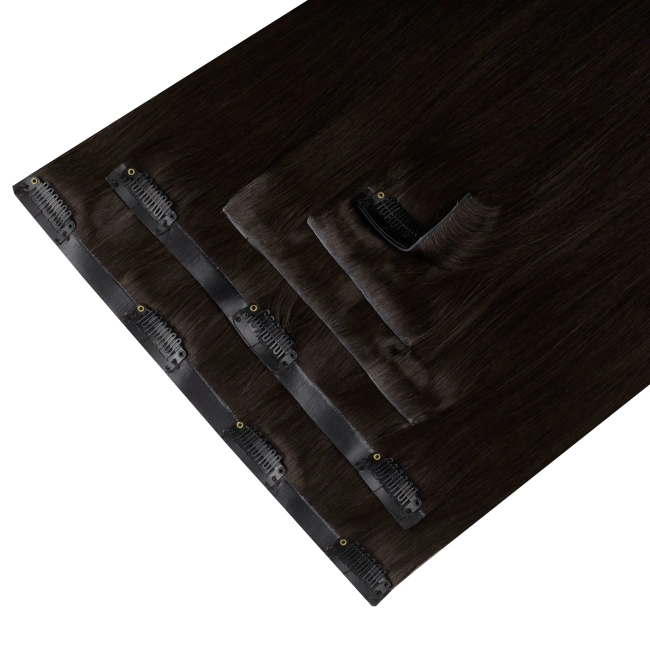 Włosy naturalne doczepiane Seria MAGIC Bezszwowe Ukryte Clip In 50cm 120 gram - Kolor #1B Ciemny Brąz