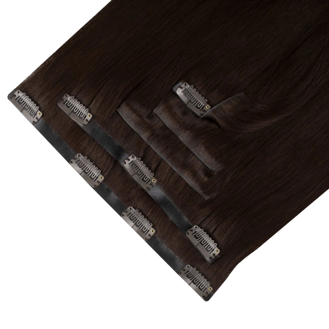 Włosy naturalne doczepiane Seria MAGIC Bezszwowe Ukryte Clip In 40cm 90 gram - Kolor #2 Brąz